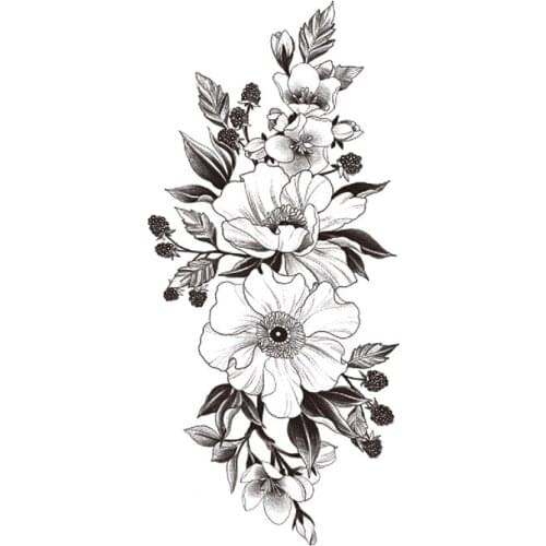 Temporary Tattoo Sticker Black Plain Flower Jewelry Branches Leaves Fake Tattoos Waterproof Tatoos Arm Large Size for Women Girl