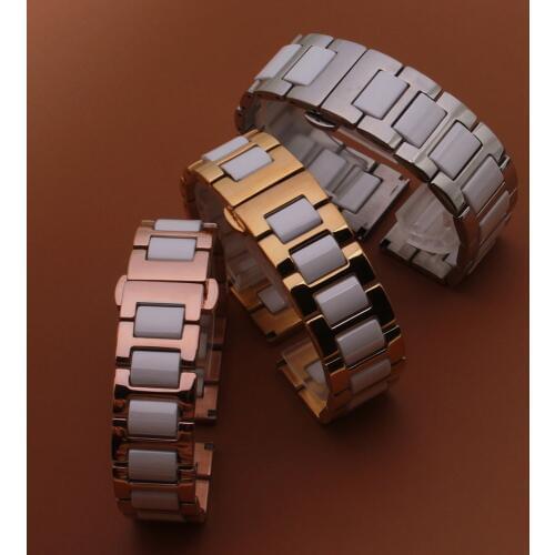 High Quality Watchband 12mm 14mm 15mm 16mm 17mm 18mm 20mm 22mm Stainless steel Gold Wrap Ceramic White Strap Bracelet Wristband