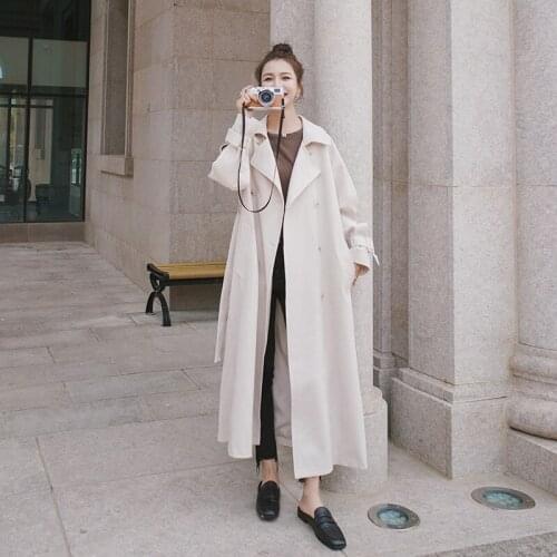Womens Windbreaker Spring Autumn Sleeves Plaid Jacket Korean Loose Long Big Size Thin Trench Coat Female Fashion Ladies Cloak