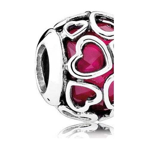 Authentic 925 Sterling Silver Bead Encased in Love Cerise Charm Fit Fashion Women Pandora Bracelet Bangle Gift DIY Jewelry