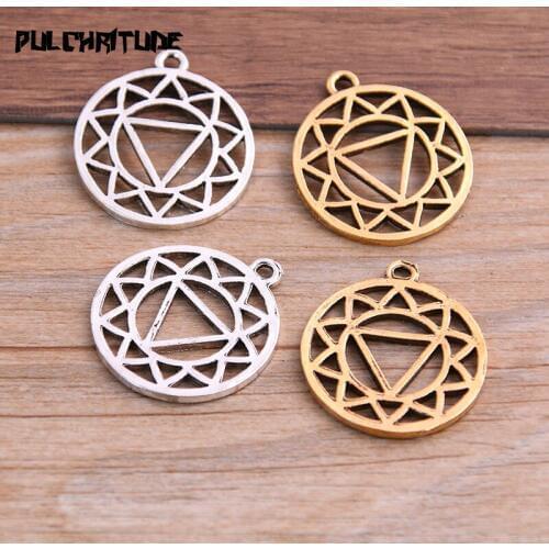 10PCS 23*26mm Metal Alloy Two Color Round Triangle Charms Pendants for Jewelry Making DIY Handmade Craft 5A835