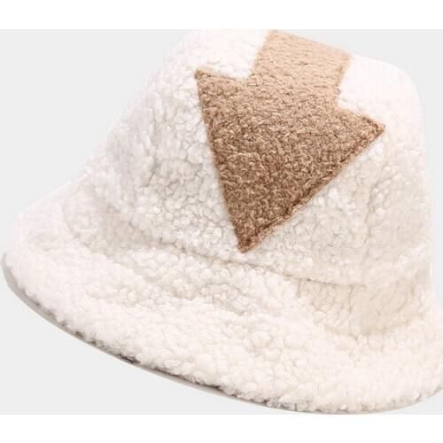2020 New Fashion Lambswool Bucket Hat Arrow Symbol Fisherman Hats White Warm Hip Hop Fishing Hats Winter Panamas For Women Men
