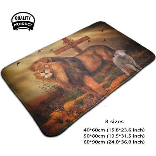 The Lion And The Lamb 3D Soft Non-Slip Mat Rug Carpet Foot Pad Lamb Cross Lion God Holy Almighty Alpha Anointed Bridegroom Ing