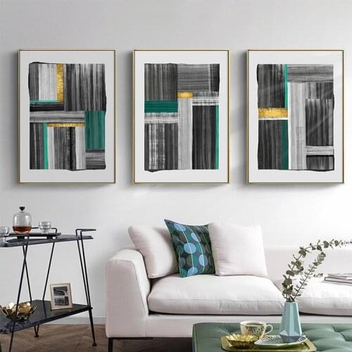 Abstract Gold Green Geometry Canvas Painting Black Ink Wall Art Picture Tableaux for Living Room Home Decor Posters and Prints
