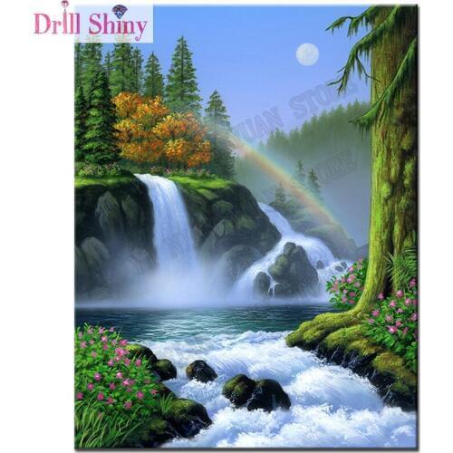New Diamond Mosaic"Scenery"Picture art Rhinestones Cross Stitch,Diamond Embroidery Waterfall Full Square Crystal Home Decoration