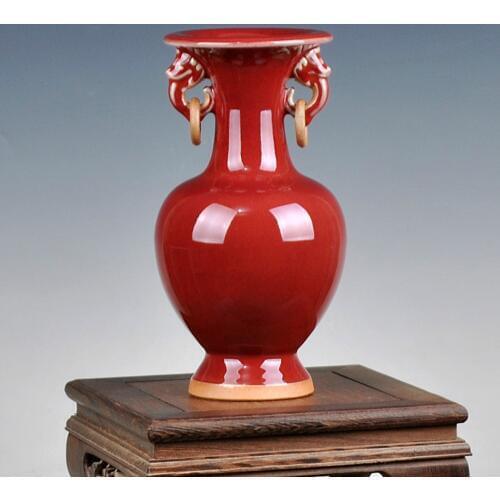 Antique Jun Porcelain Vase Double Ears Jingdezhen Vintage Vase For Living Room Antiques Shelf Chinese Handicrafts