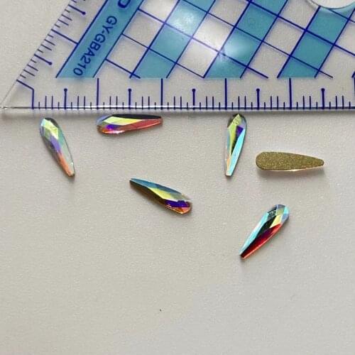 Free Shipping 3x10mm Raindrop Shape Crystal AB Nail Decoration Art Rhinestone Non Hot Fix Glue On Flat Back Stones