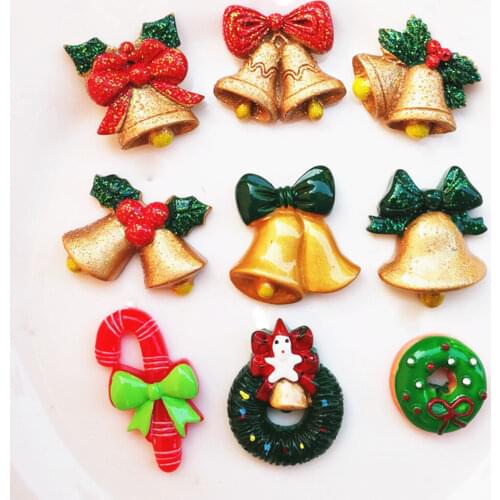 10 Pcs Glitter Resin Bell Christmas DIY Mobile Phone Case Slime Toy Accessories Materials Party Home Jewelry Decoration Toys