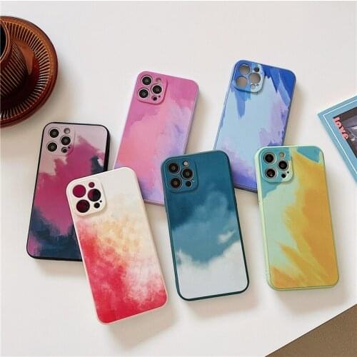 Fashion Rendering Phone Case For iPhone 12 11 12 mini 11Pro Max 7 8 Plus X XR XS Max SE 2020 Colorful Soft Watercolor Back Cover