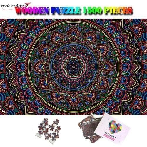 Blooming Mandala Jigsaw Puzzle 1500 Pieces Wooden Puzzle Toys Difficult 1500 Piece Puzzles for Adults Kids Teens Gift Home Decor