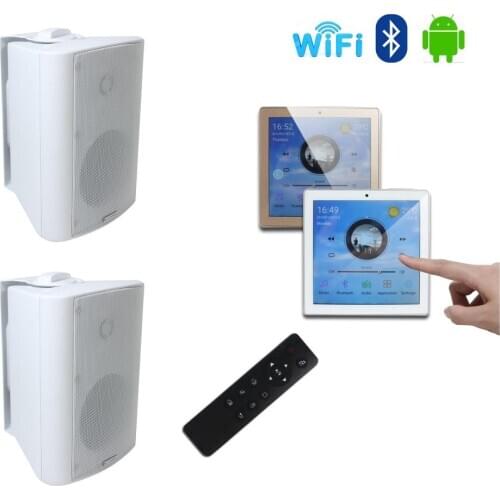 Android home audio system touch screen 2*25W wireless inwall digital amplifier with bluetooth,WIFI, SD card with 2 wall speakers