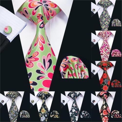 2019 Barry.Wang 20 Colors 8.5cm Print Paisley Necktie Hanky Cufflinks Set Green Silk Ties For Men Wedding Party Business PS-20