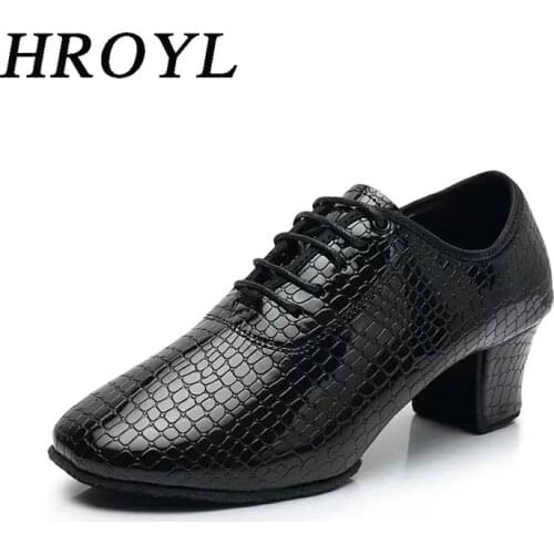 HROYL Dance Shoes Latin Shoes Tango Ballroom Dance Shoes Stone Pattern Jazz Shoes Non Slip Thick Heel Durable Women Heel 3CM/5CM
