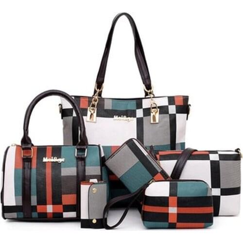 6PCS Womens Bag set Luxury Fashion PU Leather Ladies Handbags Luxury Print Messenger Shoulder Bag Wallet Bags