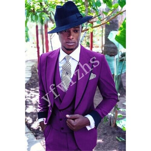 Handsome One Button Groomsmen Peak Lapel Groom Tuxedos Wedding Dress Men Suits Blazer Prom Dinner (Jacket+Pants+Tie+Vest) A881