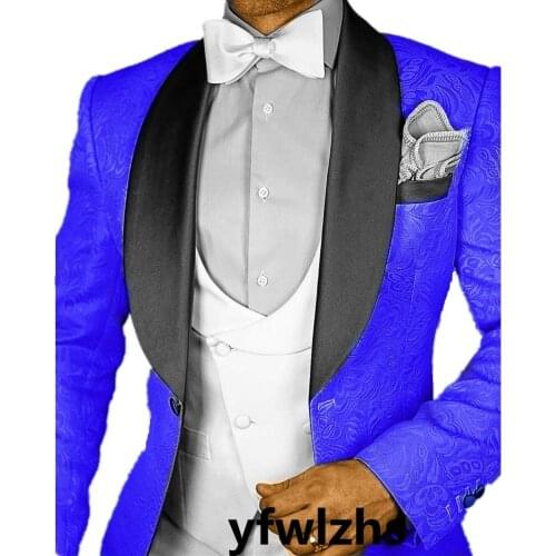 Handsome Embossing Groomsmen Shawl Lapel Groom Tuxedos Wedding Dress Men Suits Blazer Prom Dinner (Jacket+Pants+Tie+Vest) A966
