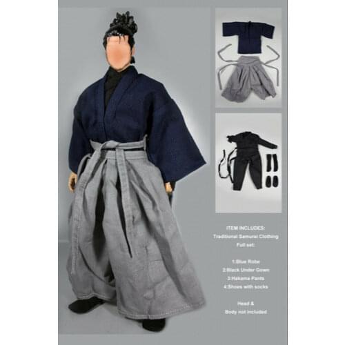 1/6 Scale Japanese Dark Blue Samurai Clothes Suit Model for 12"