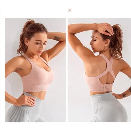 Breasted Adjustable Fitness Womens T-shirts Workout Sports Shockproof Gathering Bra Vest Solid Running Sport Underwear Tank Top