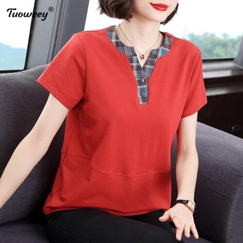 Fashion cotton patchwork loose t Shirt Loose Buttons Tops Tee Casual Summer Ladies Female Women short Sleeve Blusas Pullover