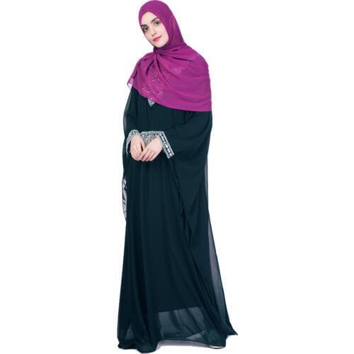 Muslim Dress Dubai Abaya Kaftan Abaya Dresses Chiffon Islamic Dress Indonesia Clothing Embroidery Diamond Soft Maxi Hijab Dress