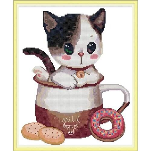 11CT 14CT Chinese Embroidery Needlework Set Cross Stich Kit Lovely Cat for Home Decor Creative Gift DA011