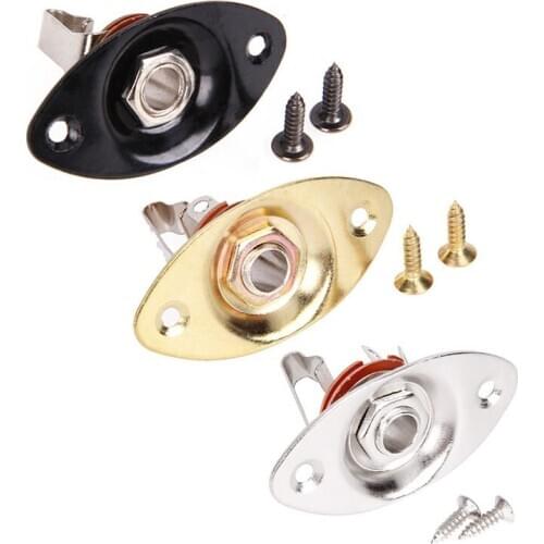 Oval Jack Plate 6.35mm Jack Socket for Electric Guitar Bass Screws Metal Chrome Replacement Parts Accessories