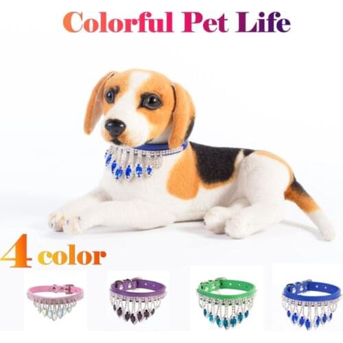 PU Leather Tassel Diamond Cat Necklace Adjustable Dog Collar Retro Gemstone Small Pet Collars Dog Kitten Puppy Accessories