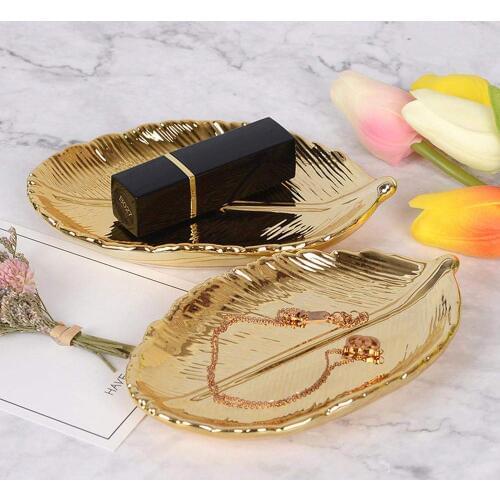 Homies Gold Leaf Jewellery Tray Ceramic Ring Earrings Organizer Trinket Dish Home Decorative Housewarming Gift for girl