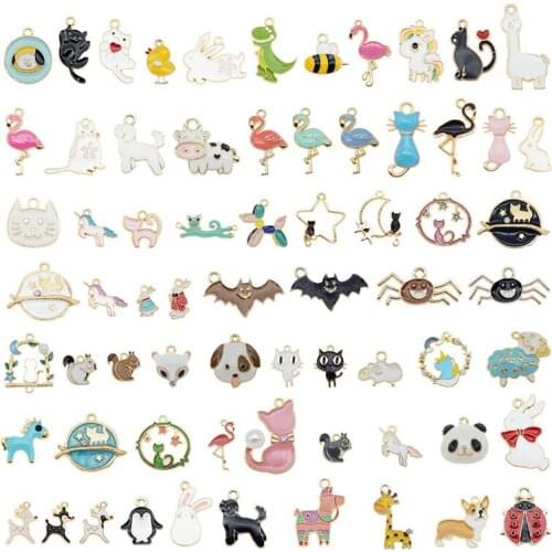 20pcs Animals Enamel Alloy Charms Dog Cat Bear Horse Spider Rabbits Pendant Mixed Gold Tone for Bracelet Earring DIY Accessory