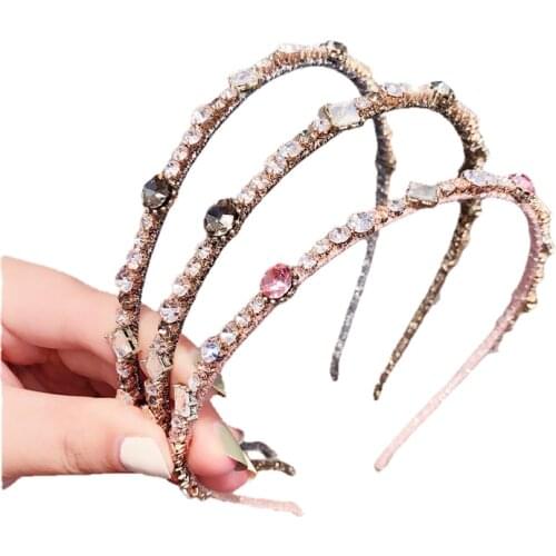 Korean Slim Stone Gem Headband Rhinestone Crystal Baroque Hairbands For Women Girl Hair Accessories Head Wrap Wholesale