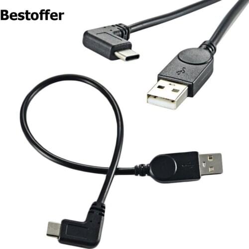 Gold Plated USB Type C Cable Righ Angle USB C Male to USB A Male Extension Cord 25cm