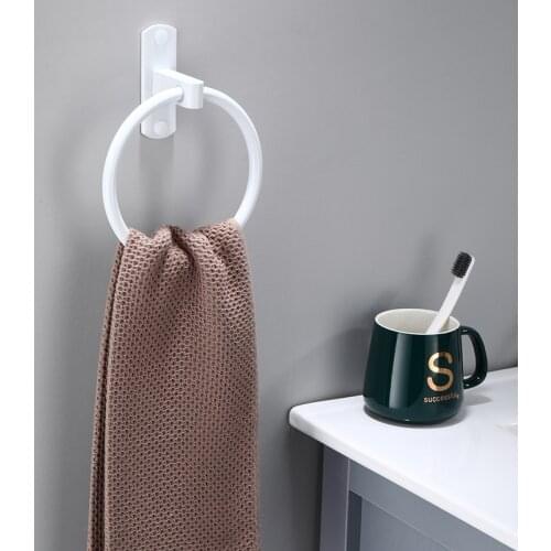 Simple White Towel Ring Space Aluminum Bathroom Towel Rack Holder Hotel Bathroom Shelf Wall Mounted Bath Decoration Accessories