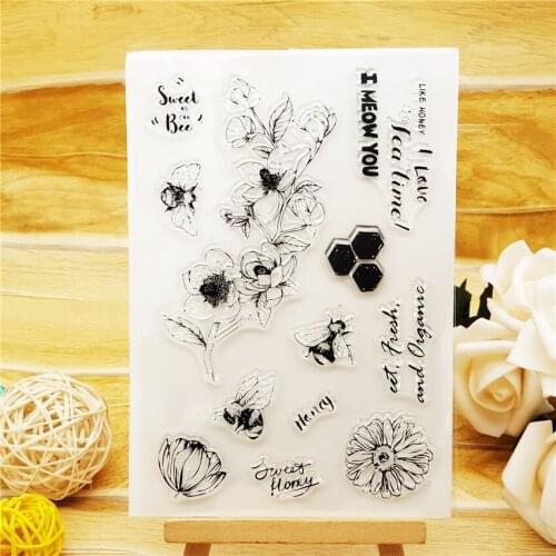 11*16CM Bee Flower Transparent Clear Stamps / Silicone Seals Roller Stamp For DIY Scrapbooking Photo Album/Card Making