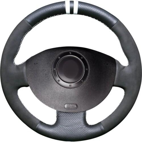 Hand-stitched Black Genuine Leather Car Steering Wheel Cover for Renault Megane 2 2003-2008 Kangoo 2008-2012 Scenic 2003-2009