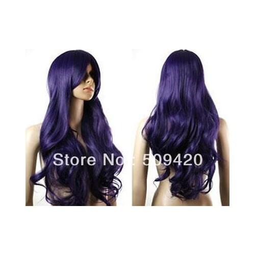 Shunshun668 hot sell new - AR34 HU65 fast ShippingNew Fashion Long Dark Purple Curly ladys Cosplay Party Hair Wig/Wigs