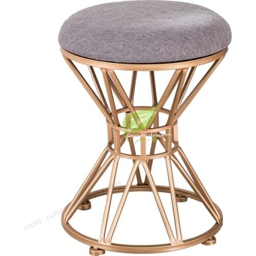 Nordic Bedroom Furniture Wrought Iron Stool Ottoman Fabric Cover Shoe Bench Dressing Table Chair Nail Makeup Stool