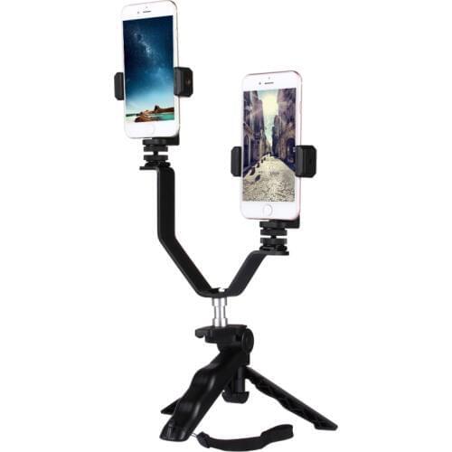 Mobile Phone Holder Universal DSLR Smartphone Live Broadcast Bracket Grip Folding Tripod Holder 2xPhone Holder Clips for iPhone
