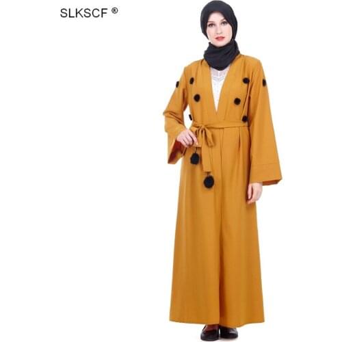 [SLKSCF] Black Long Sleeve Dress Kaftan Palace Style Arabian Muslim Abaya Islamic Clothing Gold Stamping Middle East Abayas