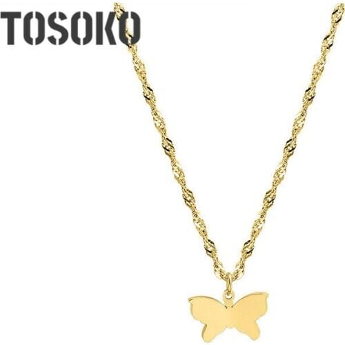 TOSOKO Stainless Steel Jewelry Bow Tie Titanium Steel Necklace Womens Sweet Clavicle Chain BSP736