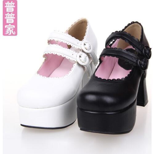 Princess sweet lolita shoes Spring and autumn double band PU Lace Princess sweet soft sister fashion maid shoes women pu8029