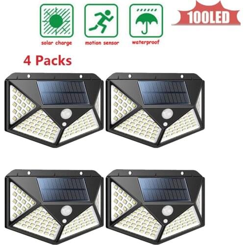 100LED light PIR Motion Sensor Outdoor Waterproof Solar Powered lamp Waterproof Wall for Garden Yard Path Decoration 4 sided 270
