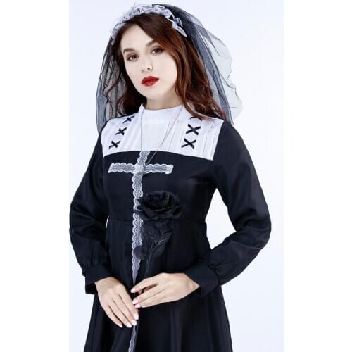 Adult Women Halloween Party Cosplay Dead Corpse Zombie Bride Costume The Virgin Mary Sister Uniforms Black Nun Fantasy Dress