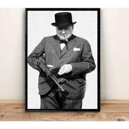 Winston Churchill Mit Tommy Gun Bild Britisch paintings canvas art Prints Wall Art For Living Room Bedroom Decor