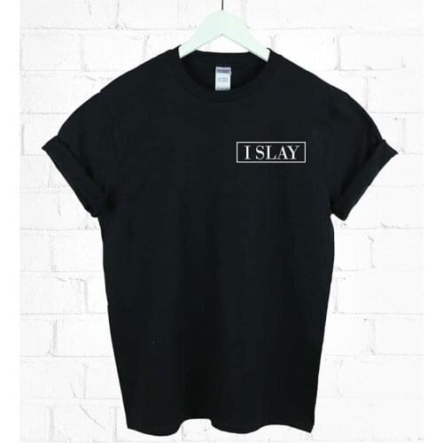 I Slay Pocket letter Print Women t shirt Cotton Casual Funny tshirts For Lady Top Tee White Black Gray Drop Ship H-159