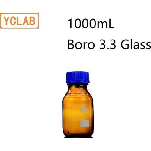 YCLAB 1000mL Reagent Bottle 1L Screw Mouth with Blue Cap Boro 3.3 Glass Brown Amber Medical Laboratory Chemistry Equipment
