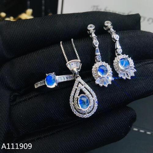 KJJEAXCMY boutique jewelry 925 sterling silver inlaid Natural Moonstone Necklace Ring Earring Set Support Test