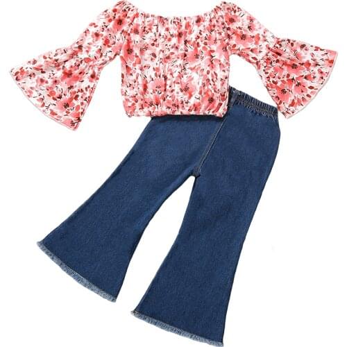 Ma&Baby 1-6Y Floral Toddler Kid Girls Clotehs Set Long Sleeve Tops T shirt Denim Pants Jeans Outfits Autumn Spring Clothes DD43