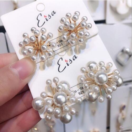 2019 Japan New Design Gold Metal Big Small Simulated Pearl Flower Fireworks Patchwork Big Earrings for Women Girl Party Gift