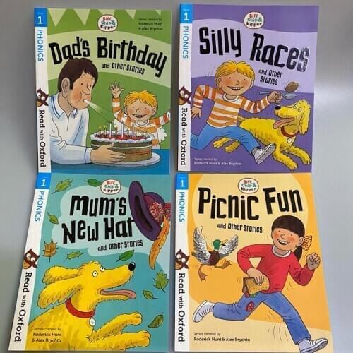 4 books Phonics Read with Oxford English picture book kids early education Dads Birthday Mums New Hat Picnic Fun Silly Races