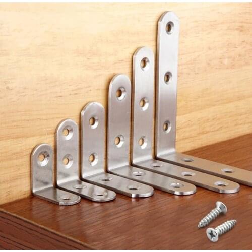 4pc Stainless Steel Angle Corner Brackets Fasteners Protector Right Angle L-Shape Brace Corner Stand Furniture Hardware